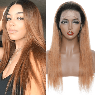 DRESSMAKER 13x4 Straight Lace Front Wig HD Lace Long Brown Human Hair Wig(T1B/30) DRESSMAKER HAIR OFFICIAL STORE