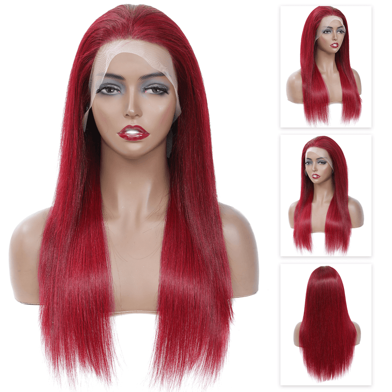 DRESSMAKER 13x4 Straight Lace Front Wig HD Lace Long Burgandy Human Hair Wig(