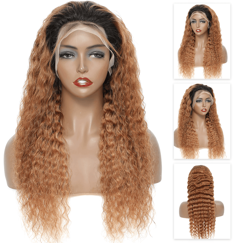 DRESSMAKER 13x4 Deep Wave Lace Front Human Hair Wig HD Lace 100% Brazilian Human Hair (T1B/30) DRESSMAKER HAIR OFFICIAL STORE