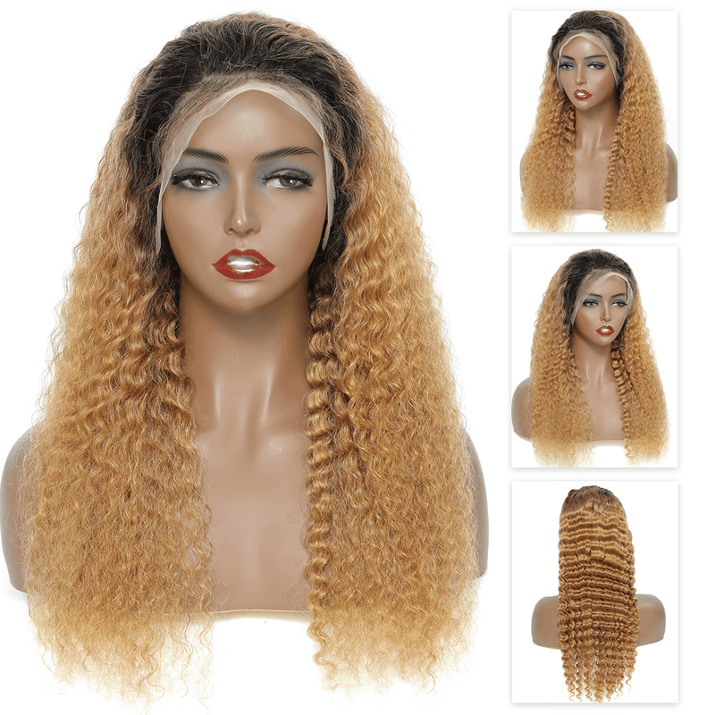 DRESSMAKER 13x4 Deep Wave Lace Front Wigs HD Lace 100% Unprocessed Human Hair Wig (T1B/27) DRESSMAKER HAIR OFFICIAL STORE