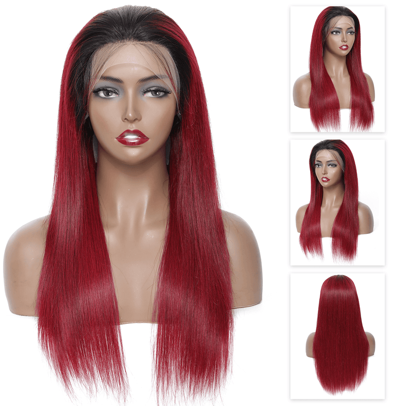 DRESSMAKER 13x4 Long Straight Lace Front Wig HD Lace T1B/Burgandy Human Hair Wig DRESSMAKER HAIR OFFICIAL STORE