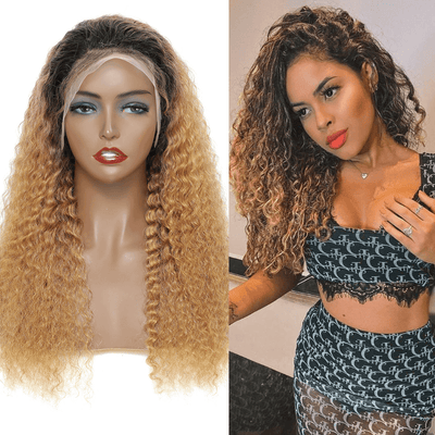 DRESSMAKER 13x4 Deep Wave Lace Front Wigs HD Lace 100% Unprocessed Human Hair Wig (T1B/27) DRESSMAKER HAIR OFFICIAL STORE