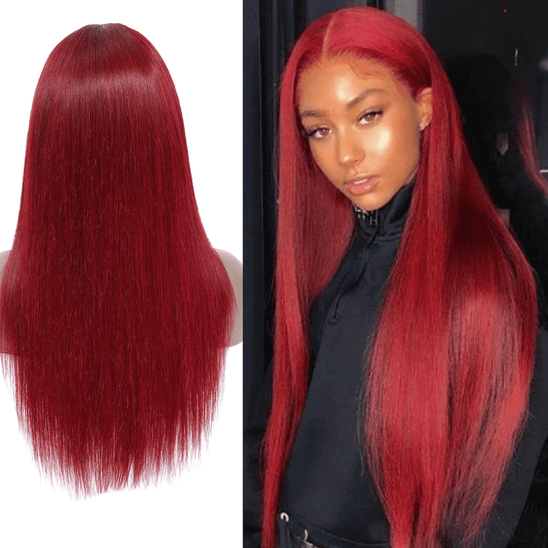 DRESSMAKER 13x4 Straight Lace Front Wig HD Lace Long Burgandy Human Hair Wig(