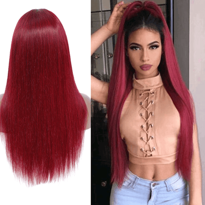 DRESSMAKER 13x4 Long Straight Lace Front Wig HD Lace T1B/Burgandy Human Hair Wig DRESSMAKER HAIR OFFICIAL STORE