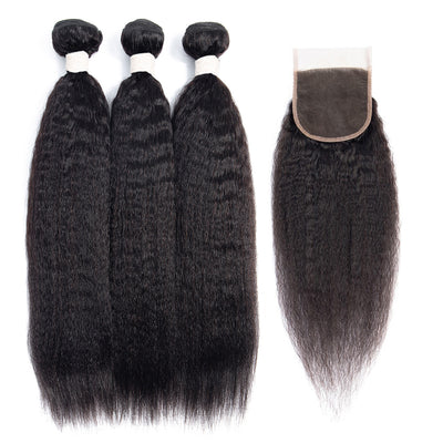 DRESSMAKER Kinky Straight 3 Bundles with Closure(10 12 12+10) DRESSMAKER HAIR OFFICIAL STORE