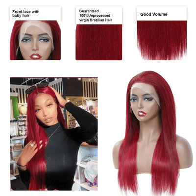 DRESSMAKER 13x4 Straight Lace Front Wig HD Lace Long Burgandy Human Hair Wig(#BUG) DRESSMAKER HAIR OFFICIAL STORE