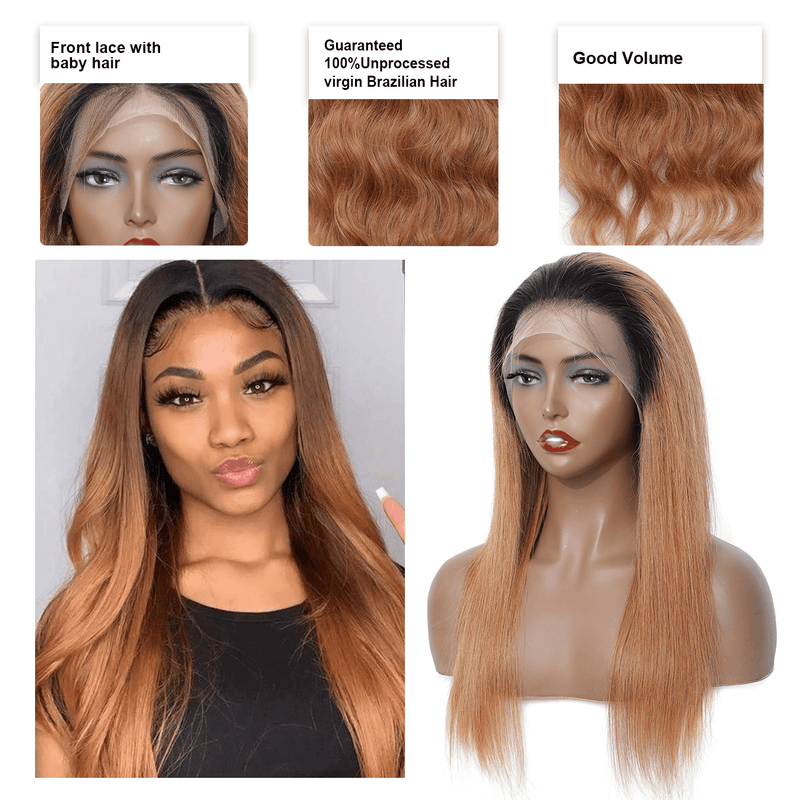 DRESSMAKER 13x4 Straight Lace Front Wig HD Lace Long Brown Human Hair Wig(T1B/30) DRESSMAKER HAIR OFFICIAL STORE