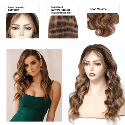 DRESSMAKER 13x4 Ombre Honey Blond Body Wave Lace Front Wig Highlight Lace Human Hair Wig DRESSMAKER HAIR OFFICIAL STORE