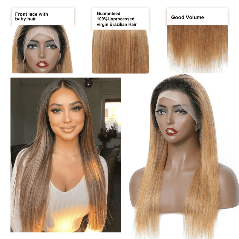 DRESSMAKER 13x4 Straight Lace Front Wig HD Lace Long Human Hair Wig (T1B/27) DRESSMAKER HAIR OFFICIAL STORE