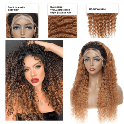 DRESSMAKER 13x4 Deep Wave Lace Front Human Hair Wig HD Lace 100% Brazilian Human Hair (T1B/30) DRESSMAKER HAIR OFFICIAL STORE