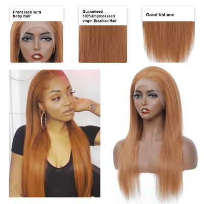 DRESSMAKER 13x4 Long Straight Lace Front Wig HD Lace Brown Human Hair Wig(#30) DRESSMAKER HAIR OFFICIAL STORE