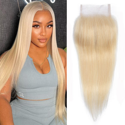 DRESSMAKER Straight Blonde Human Hair Closure 4x4 Hand Tied Lace Closure DRESSMAKER HAIR OFFICIAL STORE