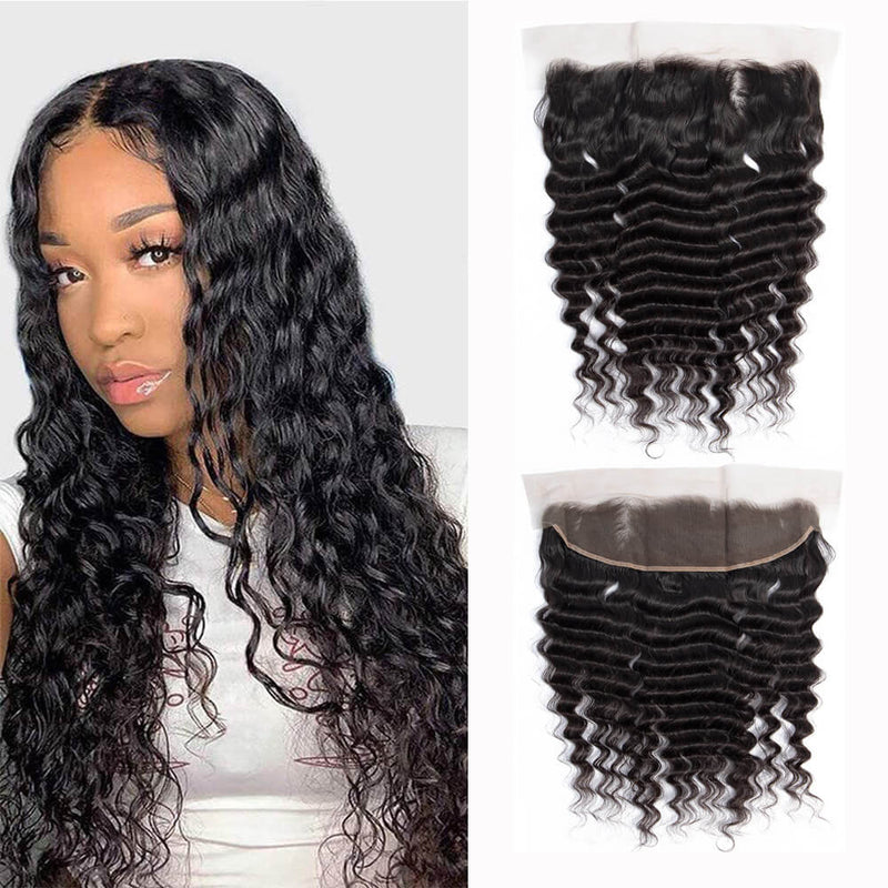 DRESSMAKER Deep Wave Hand Tied 13x4 Lace Closure Natural Color DRESSMAKER HAIR OFFICIAL STORE