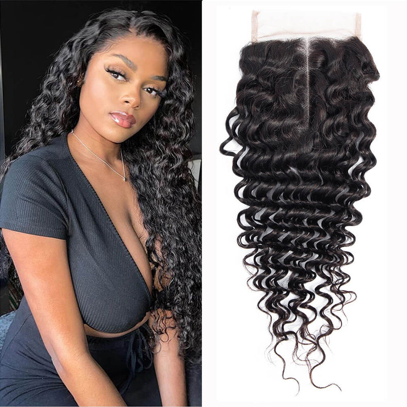 DRESSMAKER Deep Wave 4x4 Human Hair Lace Closure Natural Color DRESSMAKER HAIR OFFICIAL STORE