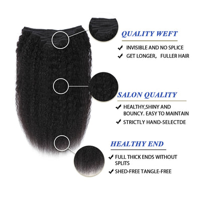 DRESSMAKER Human Hair Clip In Hair Kinky Straight Hair Extensions for Women Natural Color DRESSMAKER HAIR OFFICIAL STORE