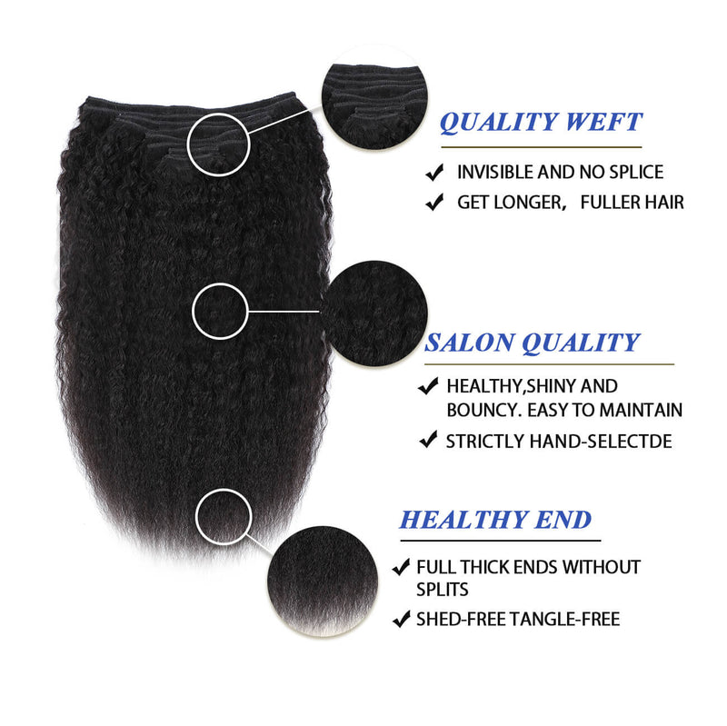 DRESSMAKER Human Hair Clip In Hair Kinky Straight Hair Extensions for Women Natural Color DRESSMAKER HAIR OFFICIAL STORE