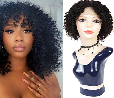 DRESSMAKER Lace Part Wig Short Bob Curly Human Hair Wigs Natural Color(Sarah Max) DRESSMAKER HAIR OFFICIAL STORE