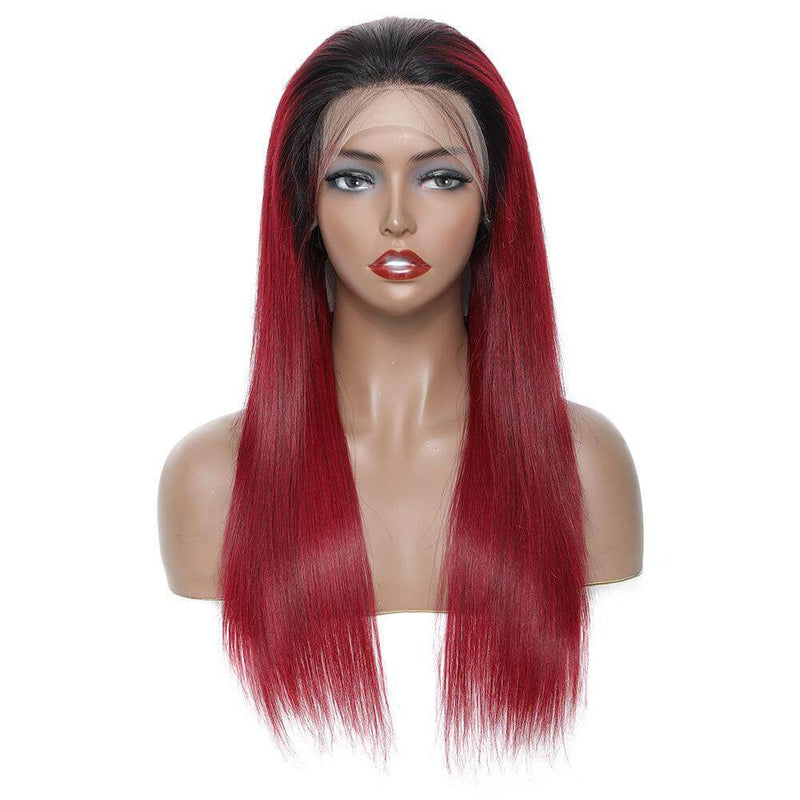 DRESSMAKER 13x4 Long Straight Lace Front Wig HD Lace T1B/Burgandy Human Hair Wig DRESSMAKER HAIR OFFICIAL STORE